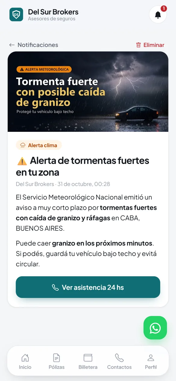 Alerta de granizo en la app