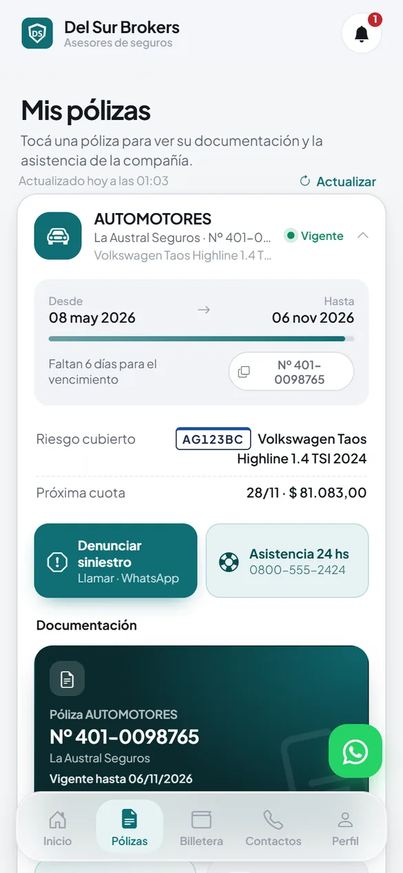 Detalle de una póliza en la app
